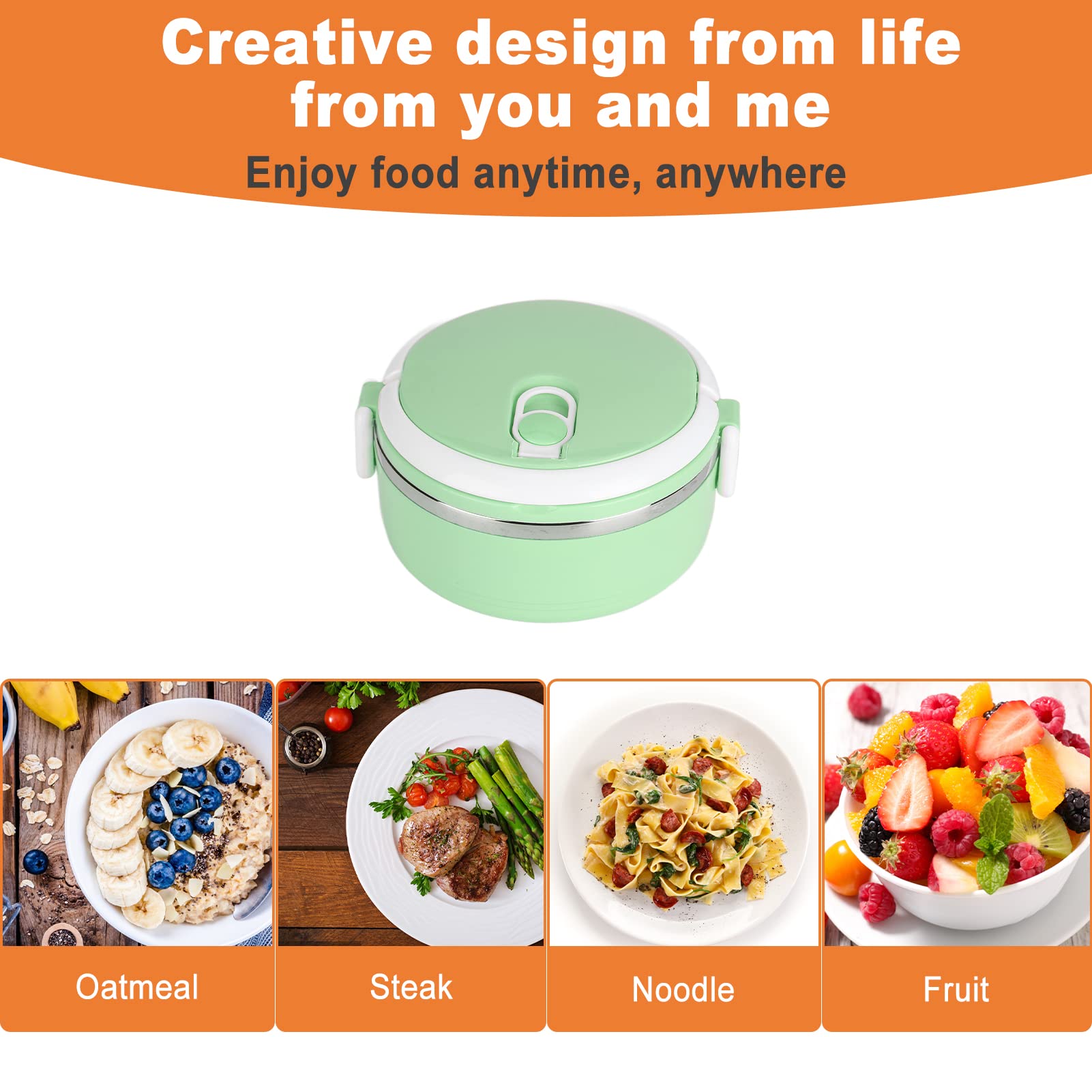Boîte à déjeuner, pour aliments chauds, sac à déjeuner isolé portable, boîte isolée empilable pour aliments chauds, boîte à déjeuner ronde en acier inoxydable 304, récipients alimentaires scellés