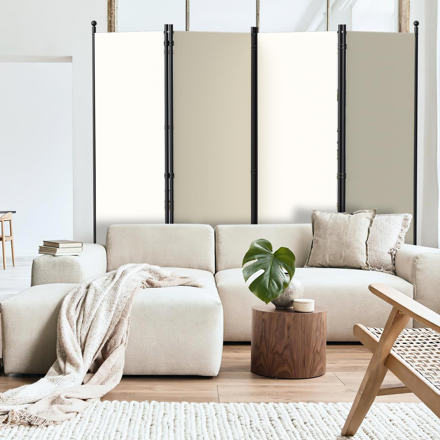 Paravent Raumteiler 284x181cm，Trennwand Freistehend Sichtschutz auf Rollen, Umkleide Sichtschutz Raumtrenner 5 Teilig für Büros, Balkon(Weiß)