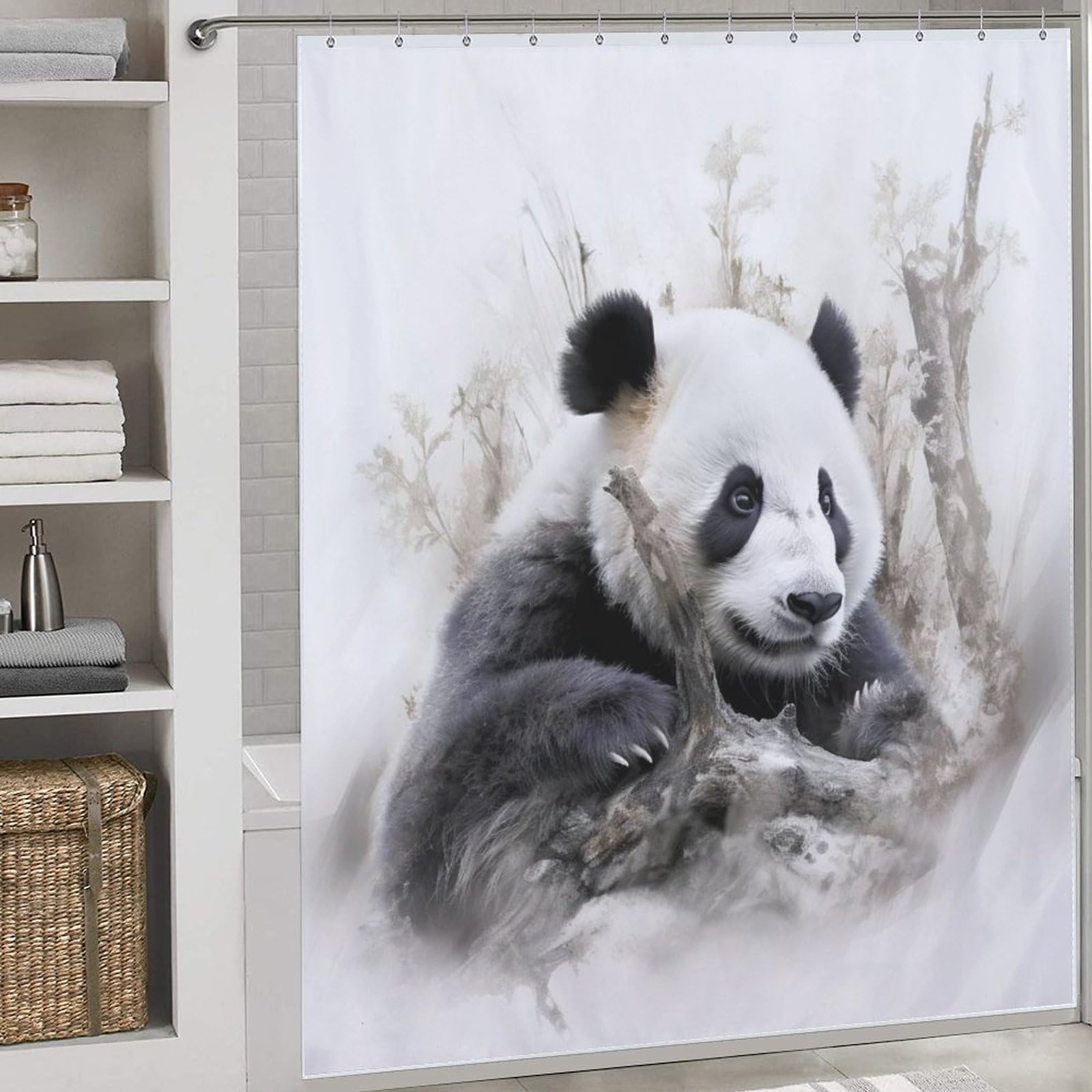 Rideau de douche panda anti eclaboussure en tissu lavable