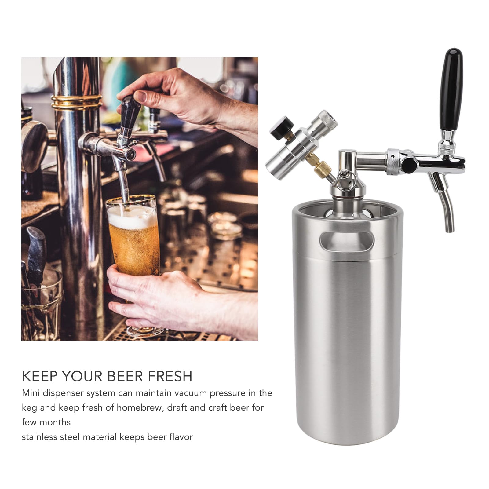 Mini Keg System - Coltivatore in acciaio inox da 3,6 l con rubinetto regolabile 60 psi, dispenser per birra e vino per feste ed eventi