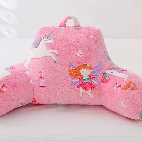 Vista 25 de Aimuan Almohada de lectura que brilla en la oscuridad, almohada de cuña para niños, almohada de respaldo brillante con estampado de unicornio