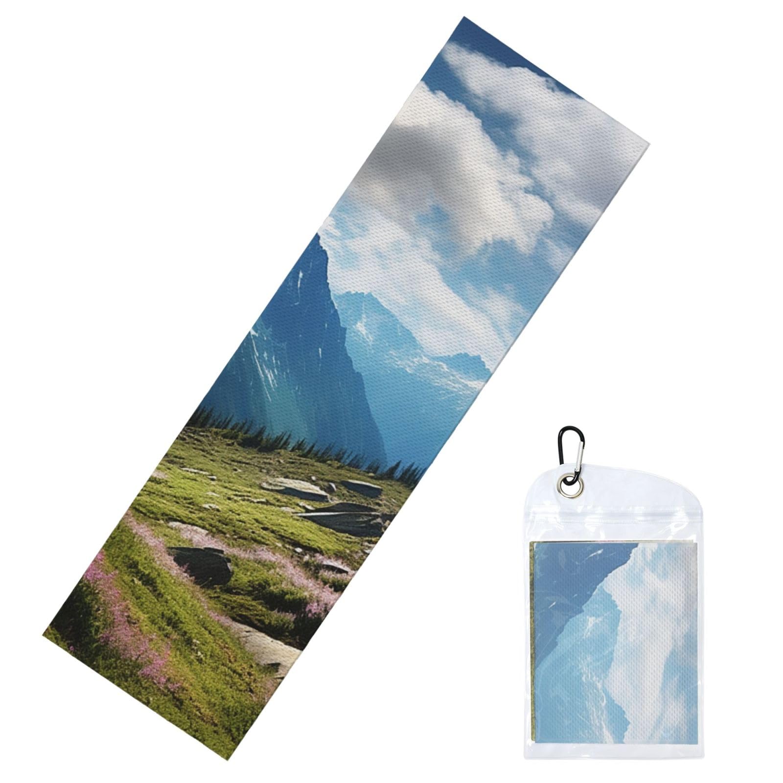DWVTSLH Cooling Towel for Neck and Face, Mountains Ice Towel for Hot Weather, Soft Microfiber Chilly Towels with Waterproof Bag & Carabiner, Breathable Workout Towels 40"x12"