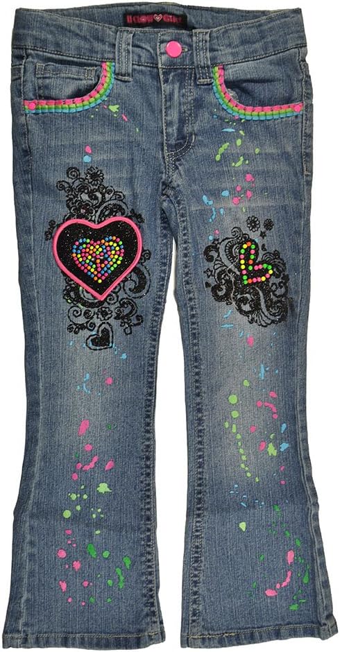 U Glow Girl Little Girls Denim Blue Heart Patch Move Me Light Up Boot Cut Jeans