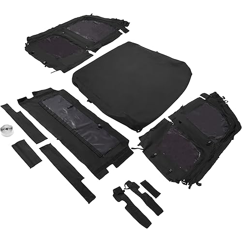 UTV Upper Half Soft Door+Soft Top+Rear Window W/Zipper Compatible with Kawasaki Mule Pro FXT Plastic Black+Tinted Cab Enclosure