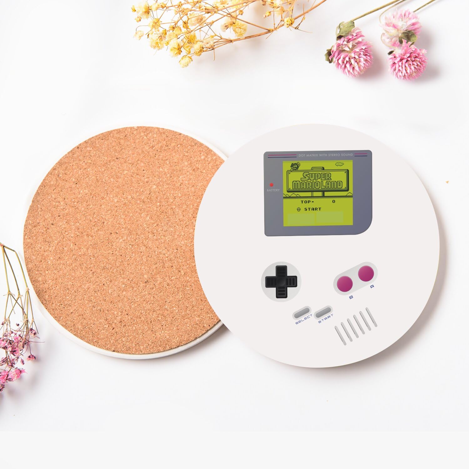 sous Verre Ronds en céramique - Old School Game Console Portable Jeux Video Retro Video Game 1990 - Lot de 6 (108 x 108 mm)