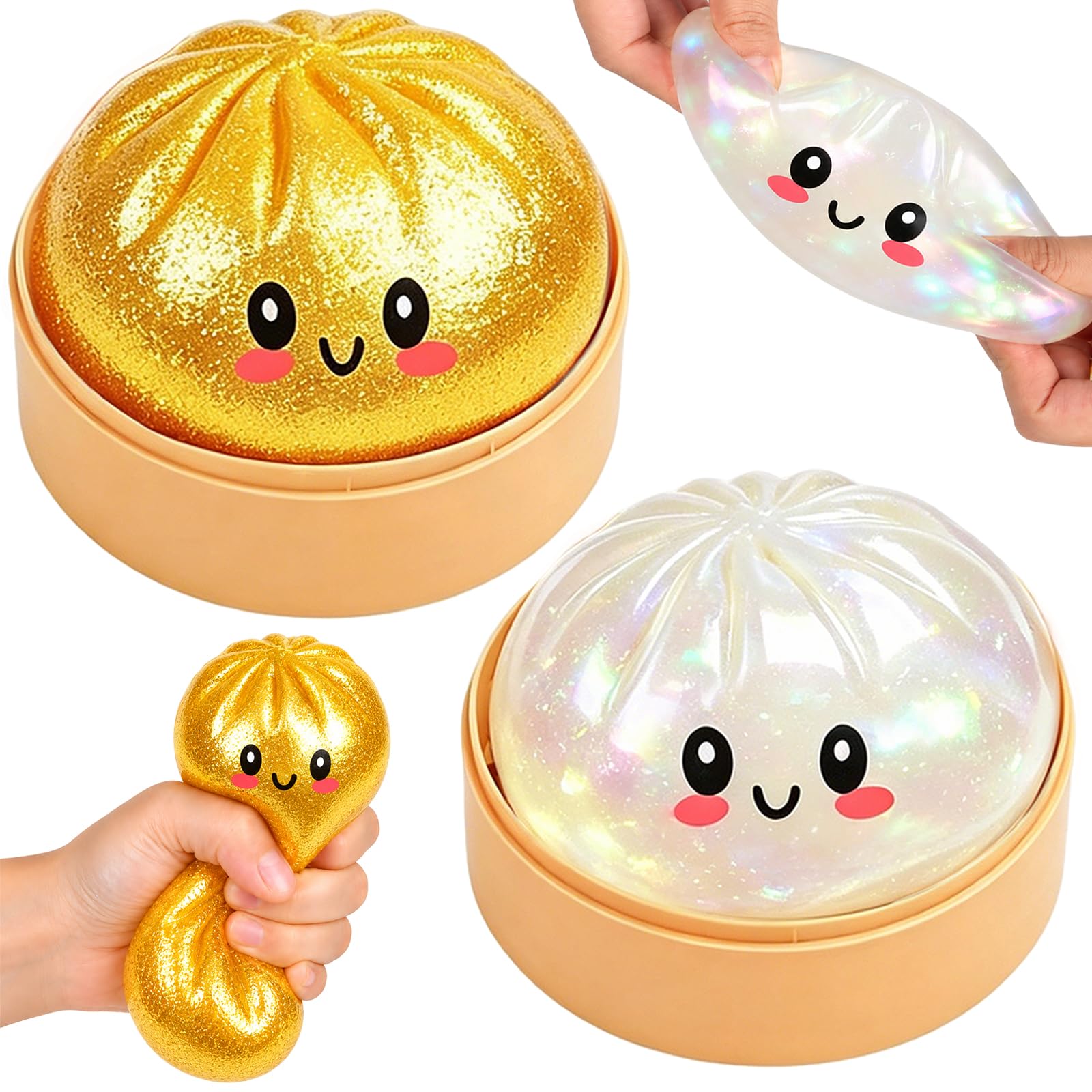 Glitter Dumpling Squishy, 2Pcs Squishy Dumpling Toy, Mystery Dumplings Squishy Fidget Toys Stress Relief, Cute Squishies Dumplings Stress Balls for Adults Kids Autism