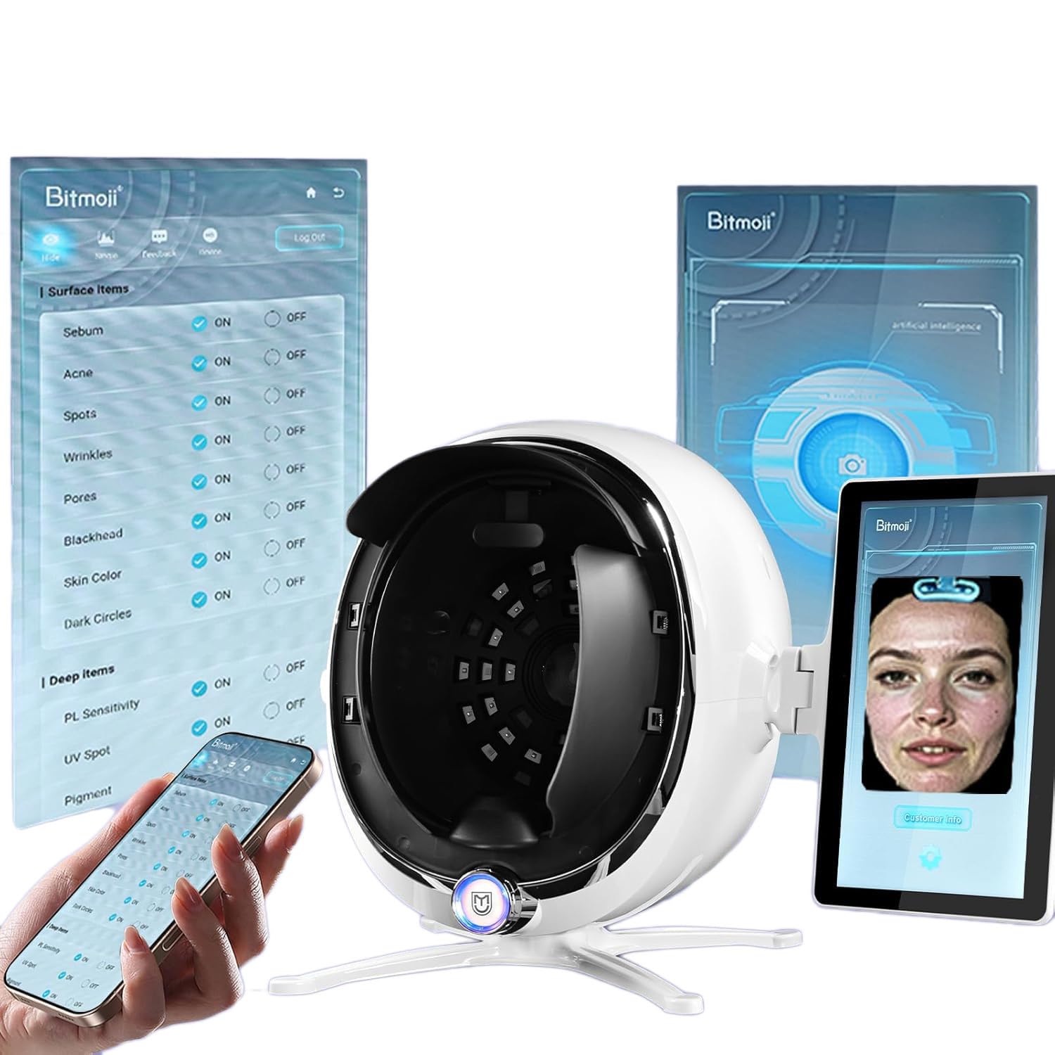 Apparecchio per l'analisi della pelle del viso per salone - Strumento professionale per l'analisi intelligente dell'umidità con dermatoscopio,13.3in
