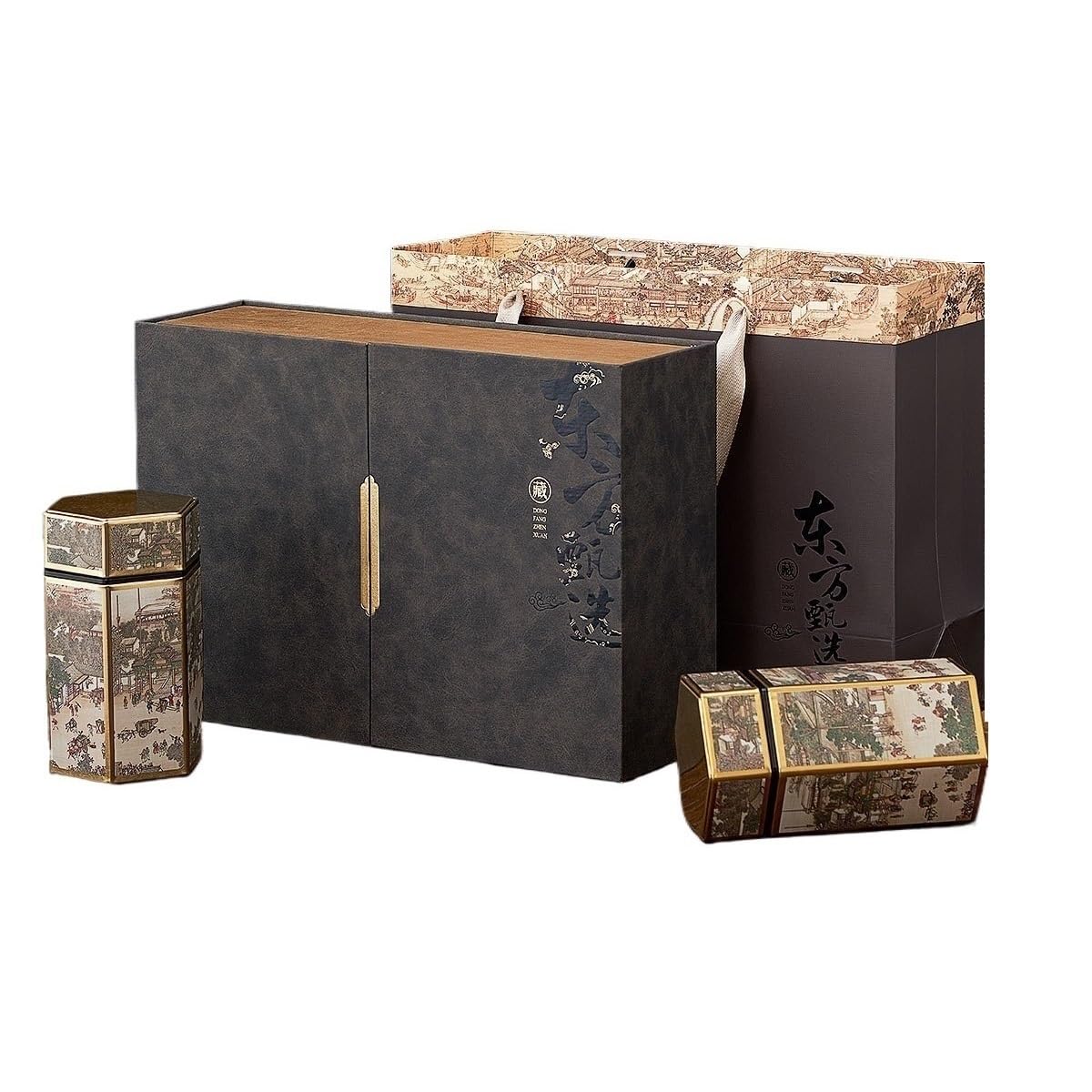HLTYGWX Teedose, kreativer Vorratsbehälter für große Teemengen, Glas, Küche, versiegeltes Glas, Bonbonglas, Retro-chinesisches Tee-Set, Doppelglas, Geschenkbox-Set, Teedose (A)