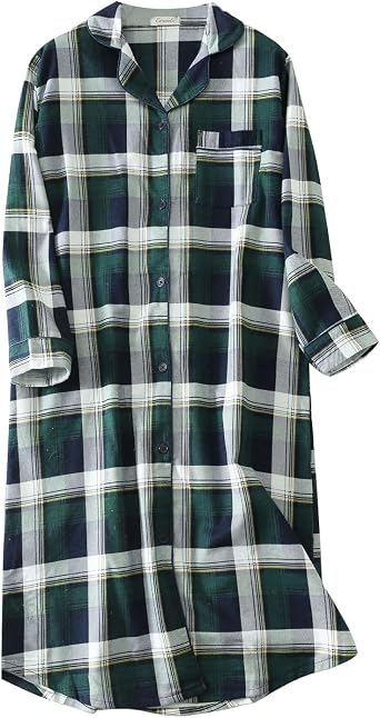 ASHER FASHION Womens Sleepwear Long Flannel Nightgown Button Down Sleepshirt Long Sleeve Nightshirt