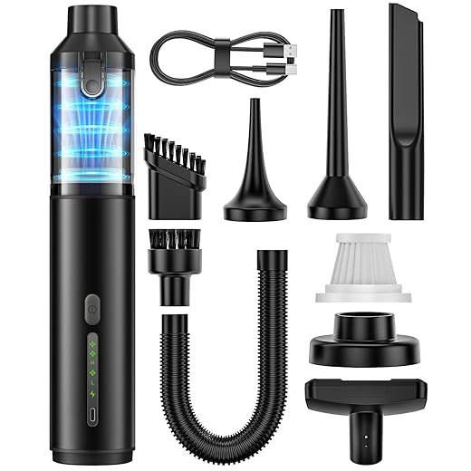 Car Vacuum Portable Cordless Handheld Vacuum Cleaner 4-in-1 Mini Cordless Vacuum with 2 Suction Modes and 16800pa Suction Power Blowing & Inflating 2 Modes Handheld Vacuum for Car, Desk, Keyboards