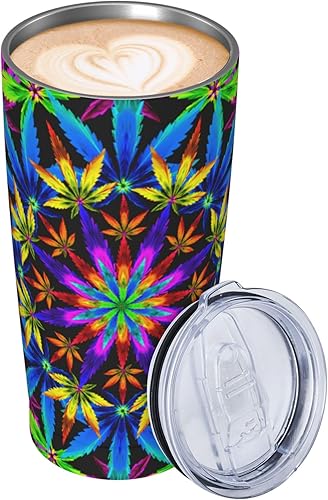 Miniatura 2 de Vaso de 20 onzas con tapa y pajilla, colorida hoja trippy aislada al vacío, taza de café helado, taza de viaje reutilizable, botella de agua de