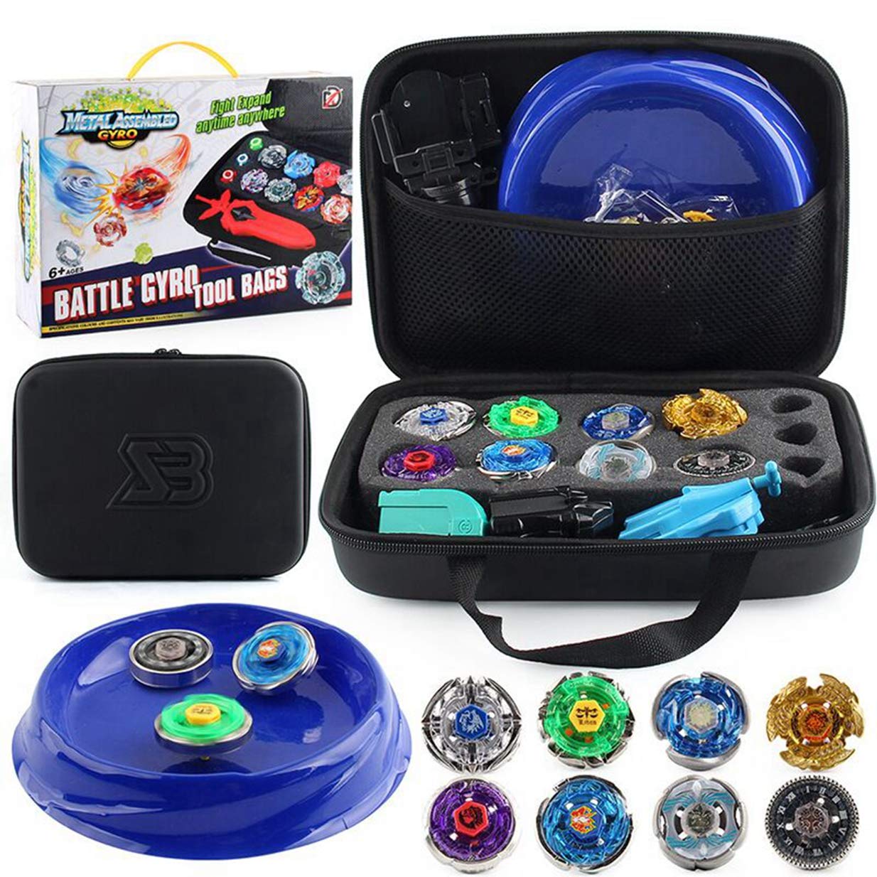 Mopogool Battling Tops Metal Fusion Blade Starter Set 4D String Launcher Grip Bey Stadium Storage Bo