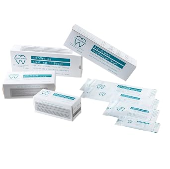Self Seal Sterilization Pouches 200pcs, 1,000pcs and 2,000pcs Pack1 Box 200 Pouches Sizes 2.25x5, 3.5x6.5, 2.75x10, 3.5x10, 5.25x10, 7.5x14, 10.5x20 inches200, 2 3/4" x 10"
