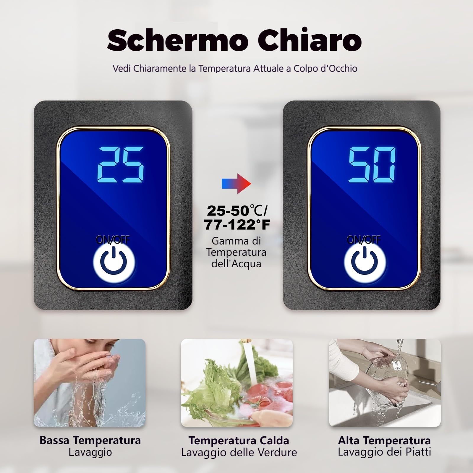 Scaldacqua istantanea 220 V 3,5 kW elettrico con display LCD – Dispositivo da parete compatto per cucina e bagno – Mini scaldabagno istantaneo acqua calda istantanea