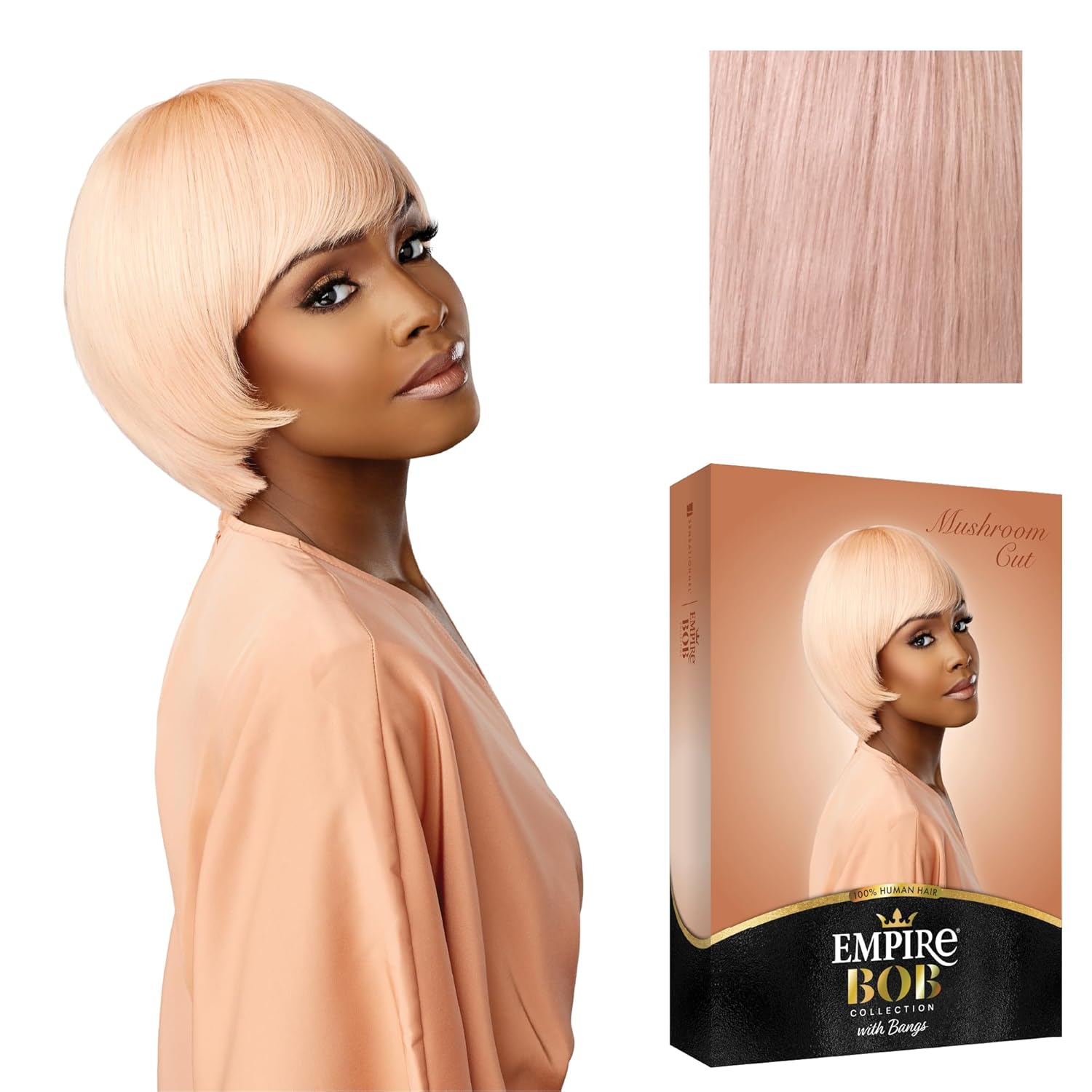 Sensationnel Empire Bob Humanhair Wig - Mushroom Cut Face Framing Mesh Cap for Comfort With Bangs (SMOKYLAVENDER)