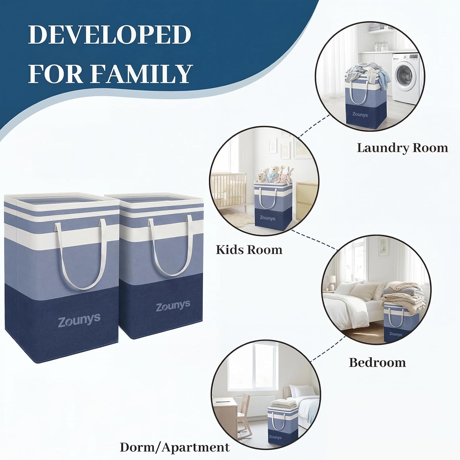 6 Pack Large Laundry Hamper, Collapsible Dirty Clothes Hamper Organizer, Waterproof Freestanding Tall Laundry Basket, Suitable for laundry, bedroom, bathroom (Blue, 75L×6)