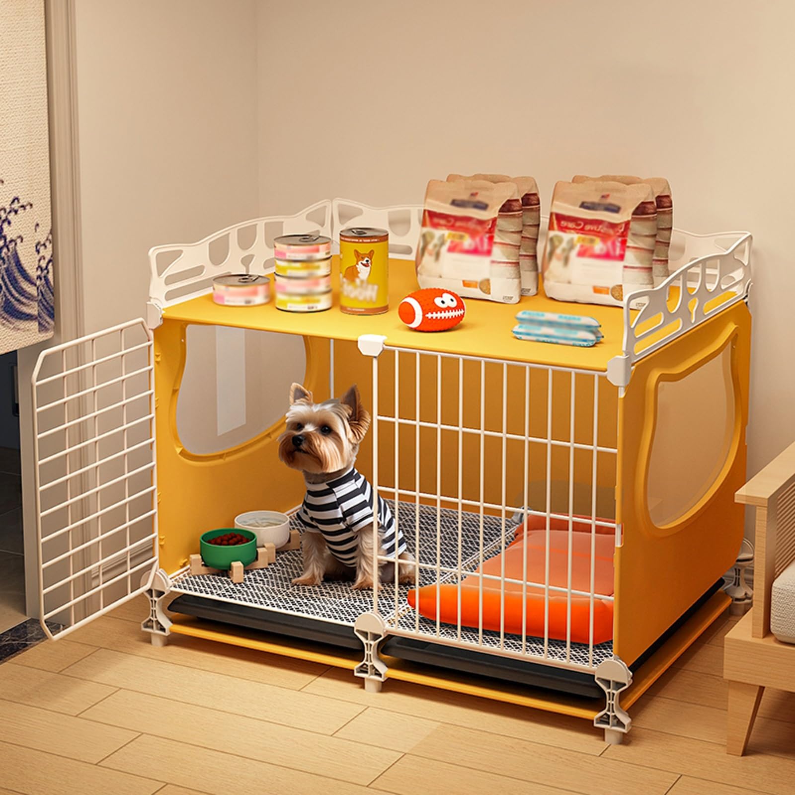DIY Metal Wire Dog Crate Detachable Cat Cage House Includes Tray Indoor Pet Playpen For Small Animals Puppies Kitties Rabbits Exercise Pen(70 * 35 * 52cm)