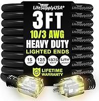 Vista 1 de Cable de extensión de 3 pies para interiores y exteriores 10/3 calibre Ultra resistente de 3 puntas SJTW, impermeable, cable de alimentación