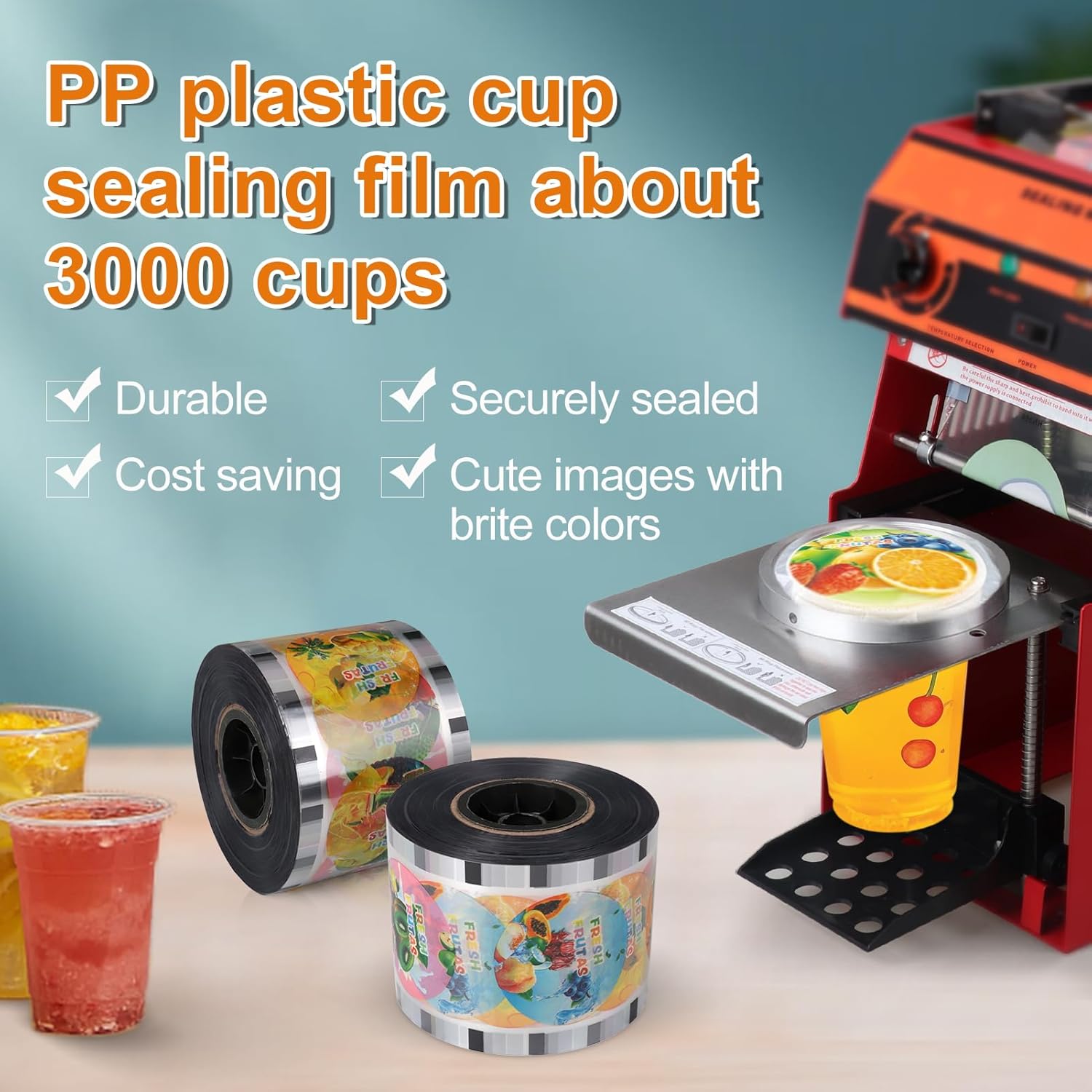 Bubble Boba Tea Sealing Film Roll Juice Cup Sealer 3000 Cups PP Plastic Cup 95 mm (3.74 inch)