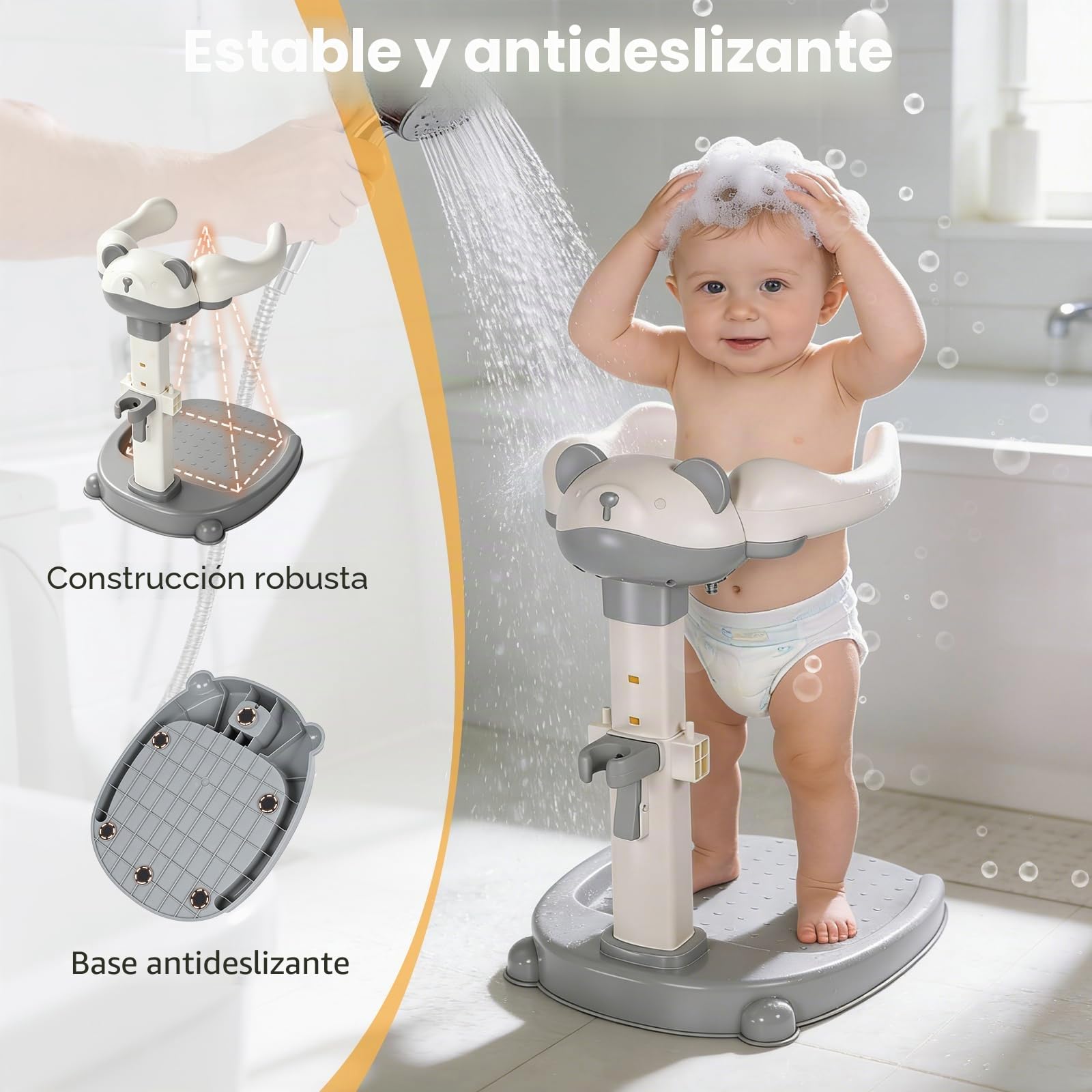 Soporte de Bañera para Bebé, Torre de Bañera Ajustable para Bebé que se Pone de Pie, Asiento de Bañera para Bebé desde hasta Niño Pequeño (8-36 Meses) para Bañarse y Cambiar Pañales (Gris)