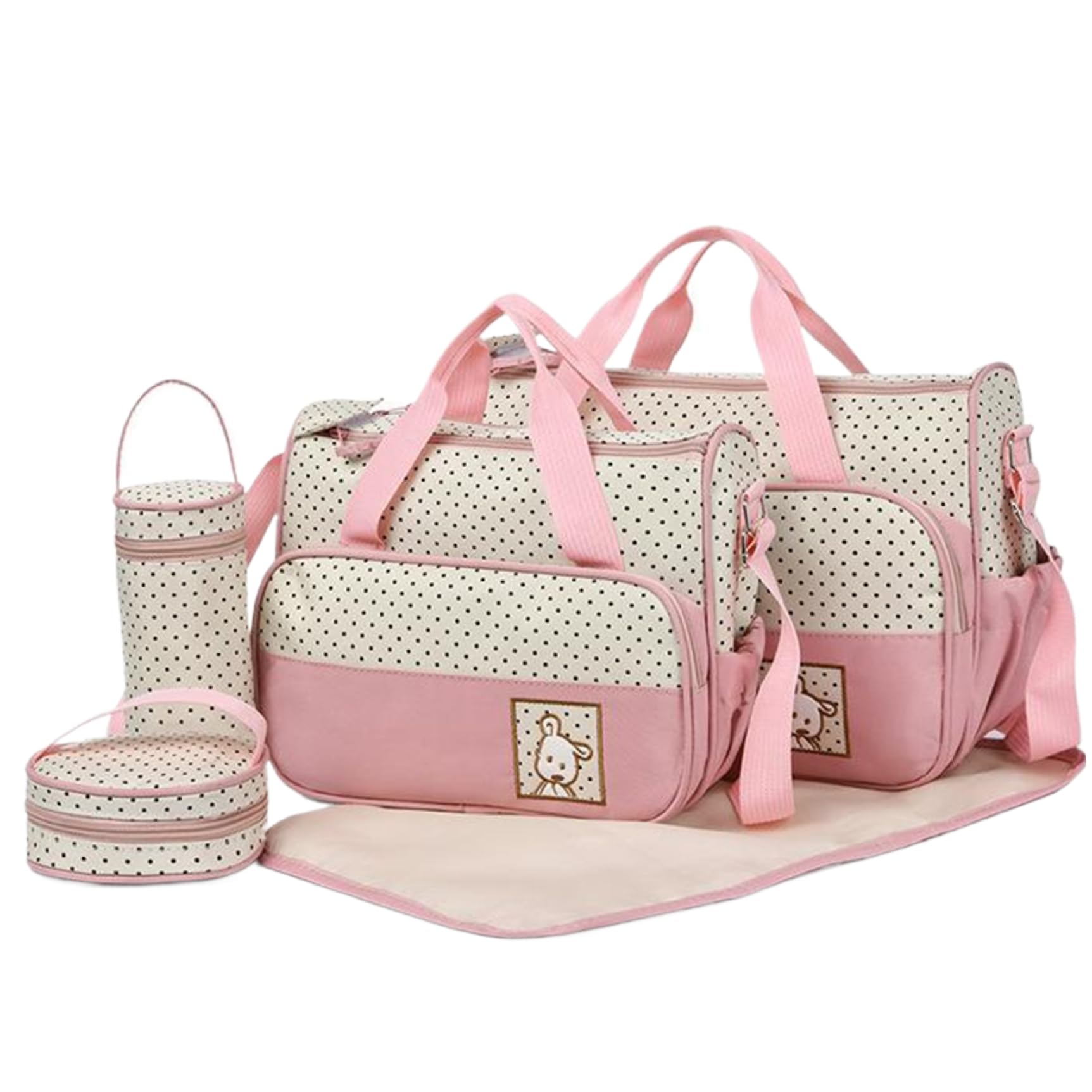 Borse per pannolini per neonati maschi 5 pezzi/set Kit per la cura dei neonati multifunzionale a prova di acqua e polvere con due borse borsa per biberon piccola borsa per il pranzo e tappetino per pa