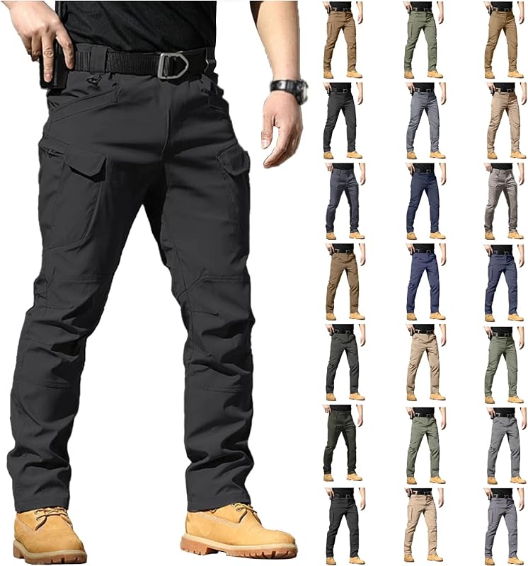Men's Work Pants Stretch Tactical Cargo Pants 2026 with Multi Pockets Waterproof Fitness Trousers for Men(No Belt)