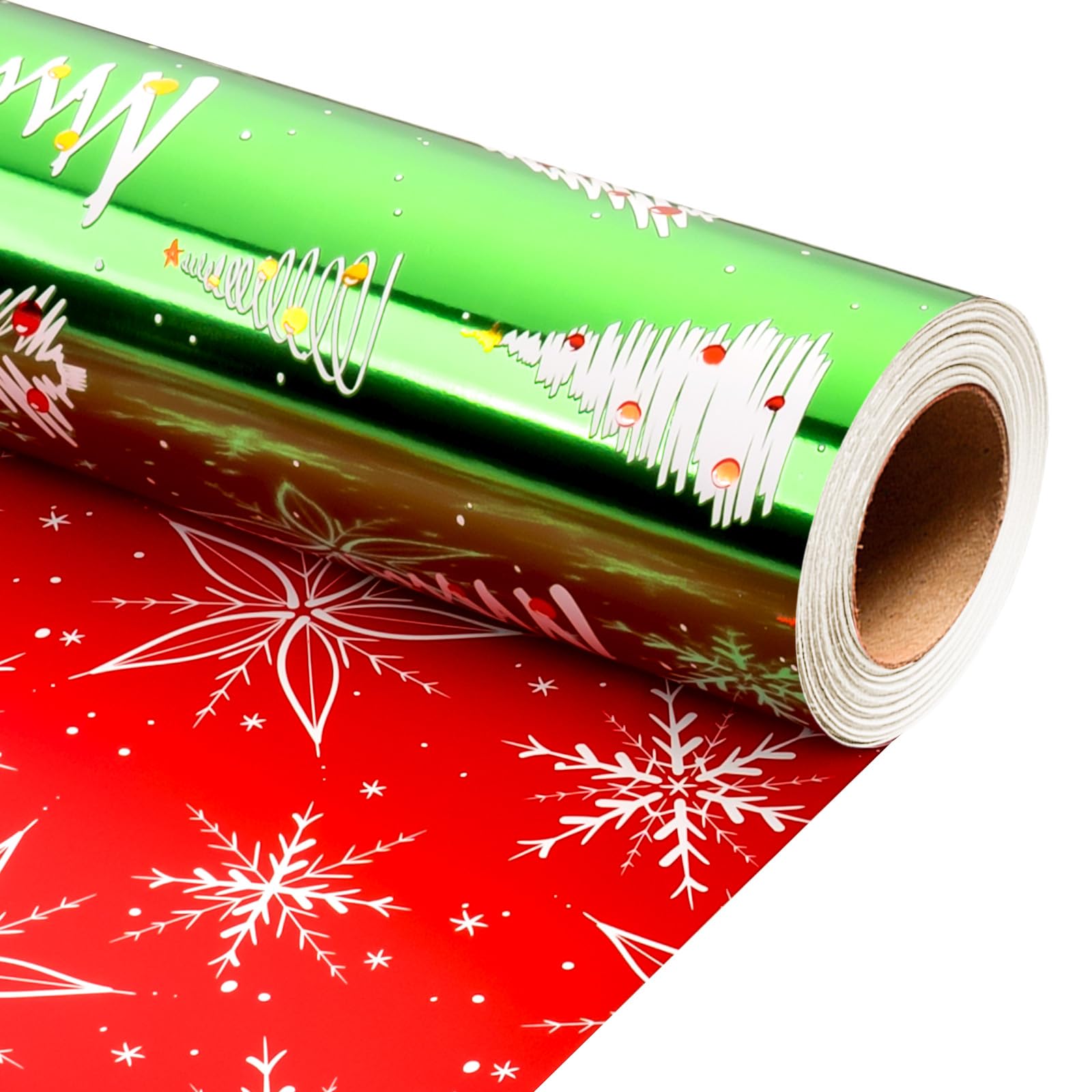 Wikadlik Green Wrapping Paper Roll - Metallic Shine Elegant White Christmas Tree Gift Wrap for Winter Holiday Festive Celebration - 43cm x 10m โ image 1