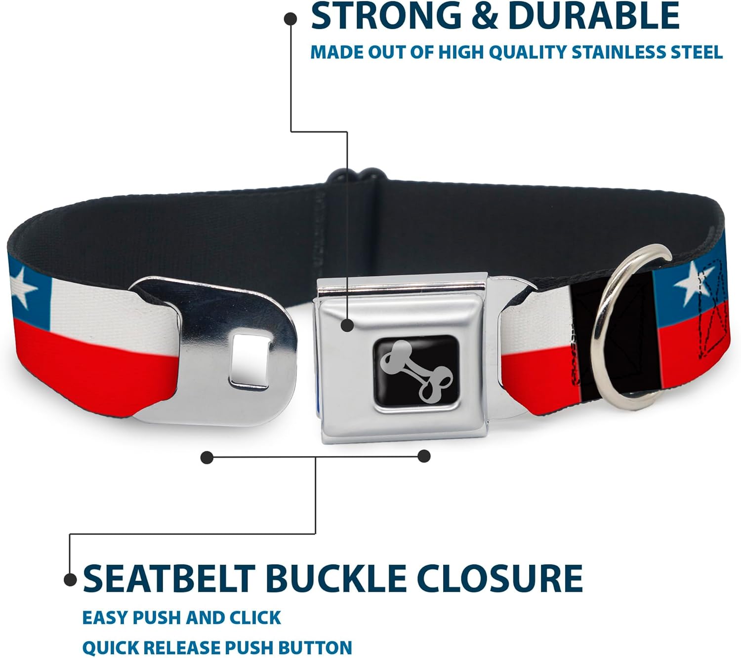 Buckle-Down Chile Flags Dog Collar Bone, Large/15-26"