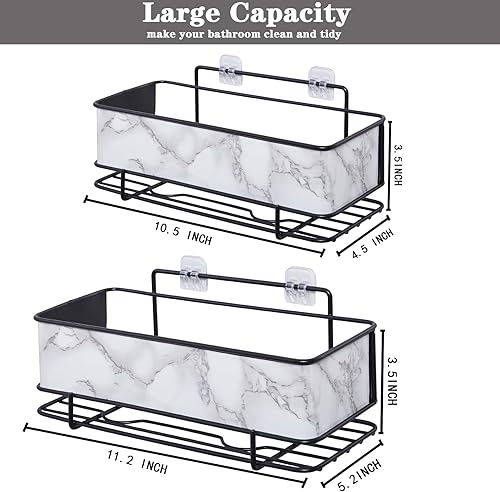 Miniatura 2 de Organizador de estante de baño estante de almacenamiento de ducha, soporte adhesivo para champú para pared de ducha, color negro (estilo mármol)