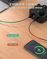 Vista 3 de Regleta protectora contra sobretensiones, enchufe plano, montaje en pared, 8 tomas anchas con 4 puertos USB (2 USB C), cable de extensión resistente