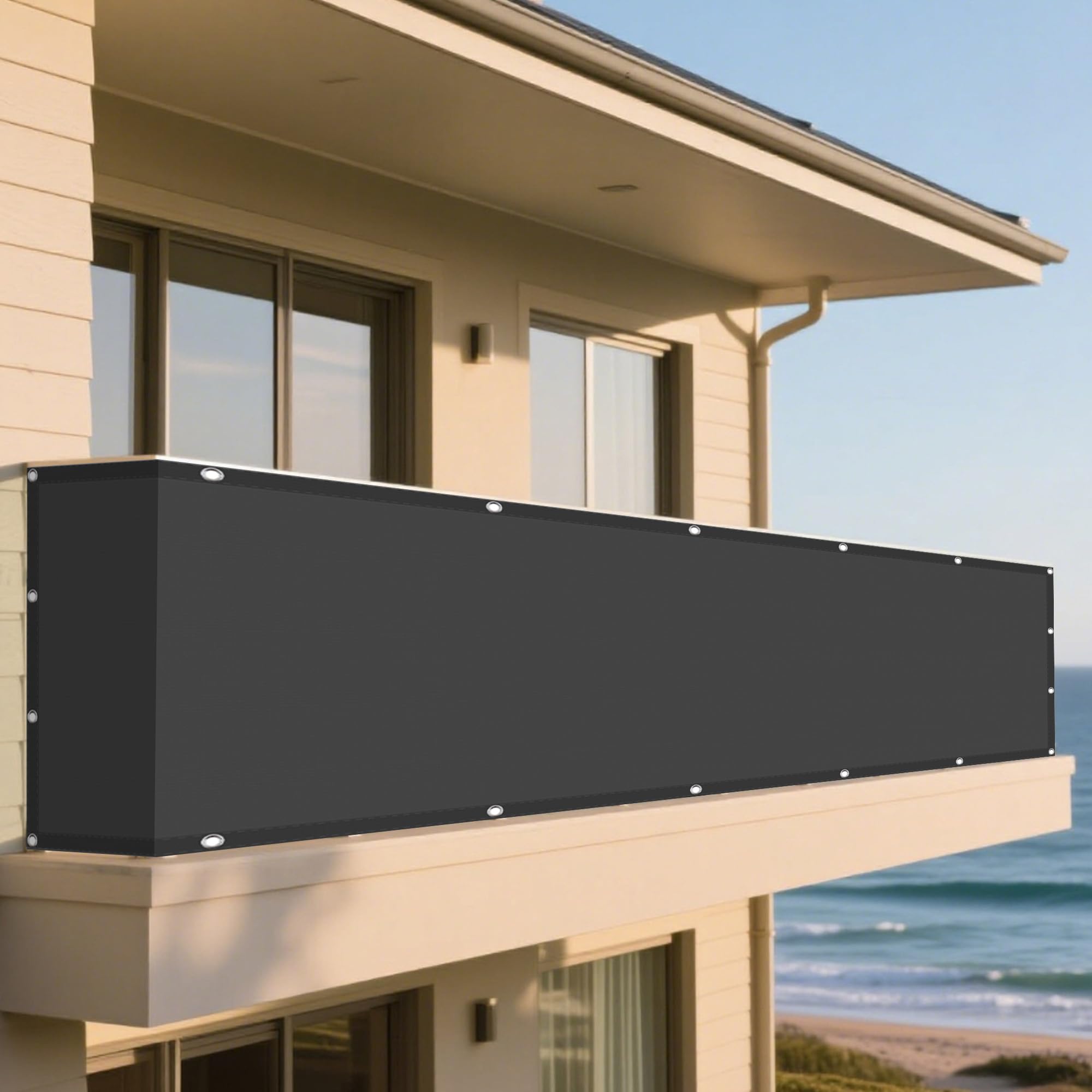 Toile imperméable 3.5 x 9 m anti-vent gris foncé pour grands patios et terrasses