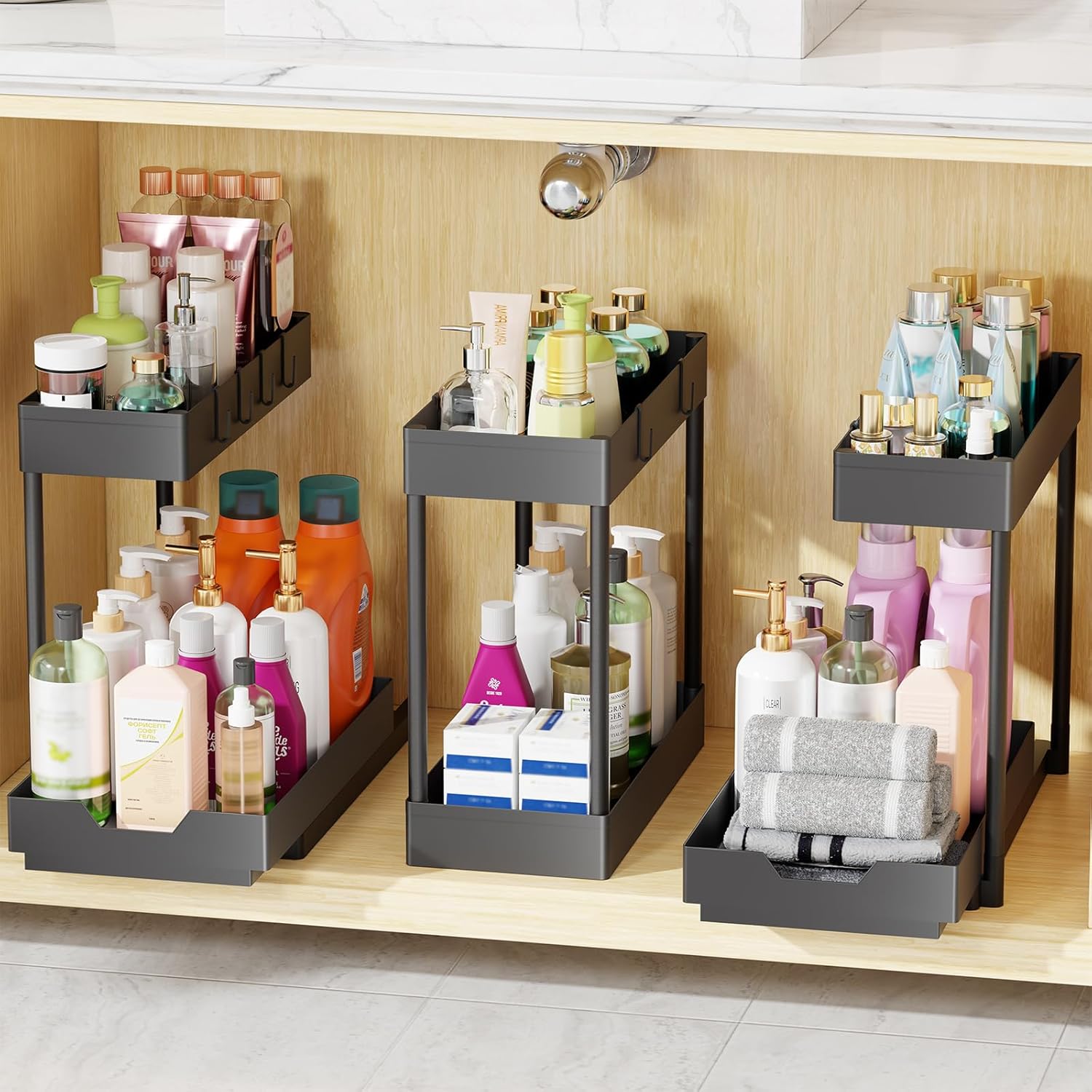 3-Pack L-Shaped Under Sink Organizer – Sliding Storage for Kitchen & Bath 3-Pack L-Shaped Under Sink Organizer – Sliding Storage for Kitchen & Bath