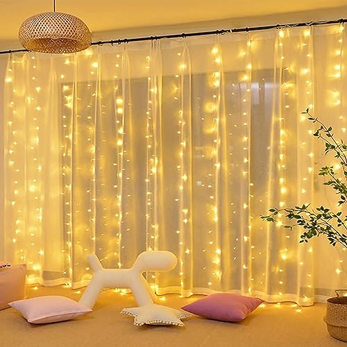 Miniatura 3 de JMEXSUSS 300 luces LED de cortina de color blanco cálido / 200 LED blanco cálido luces de Navidad al aire libre