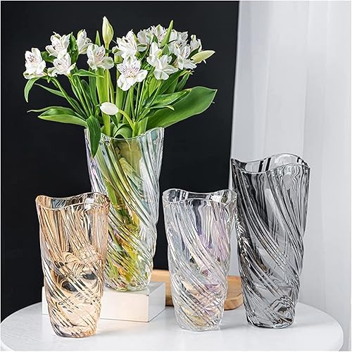 Miniatura 5 de LQX Jarrón de escultura de cristal transparente decoración de centro de mesa material grueso jarrones de flores secas mesa de comedor bares jarrones