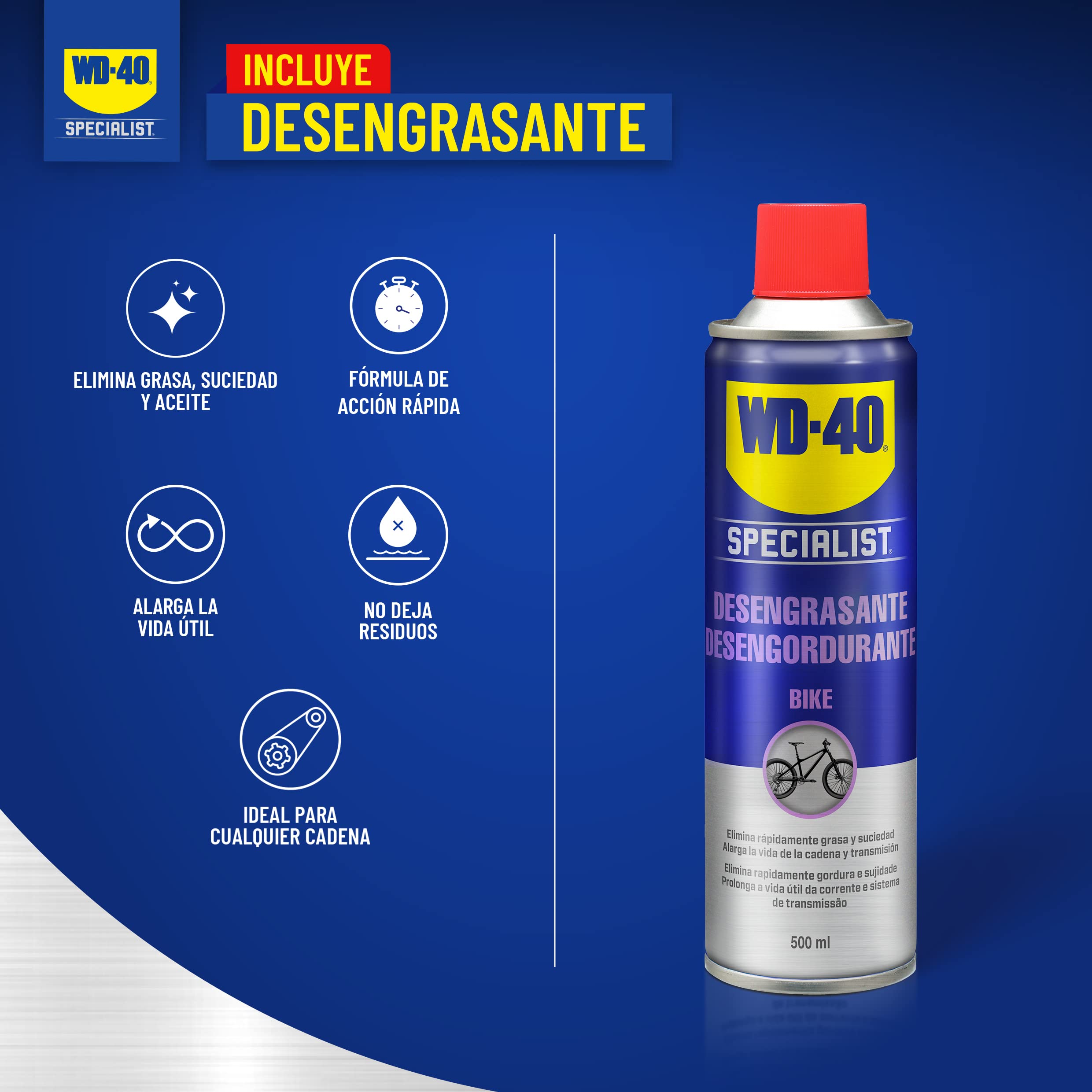 Kit Total para Mantenimiento de bicicletas WD-40 Specialist (Desengrasante + Limpiador Total + Lubricante Total + Paño + Guantes)