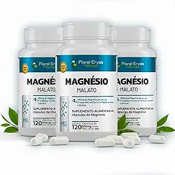 Kit 3x Magnésio Malato 600 mg – 360 Cápsulas total | Floral Ervas do Brasil | Auxilia no Funcionamento Muscular, Neuromuscular e Metabolismo Energético