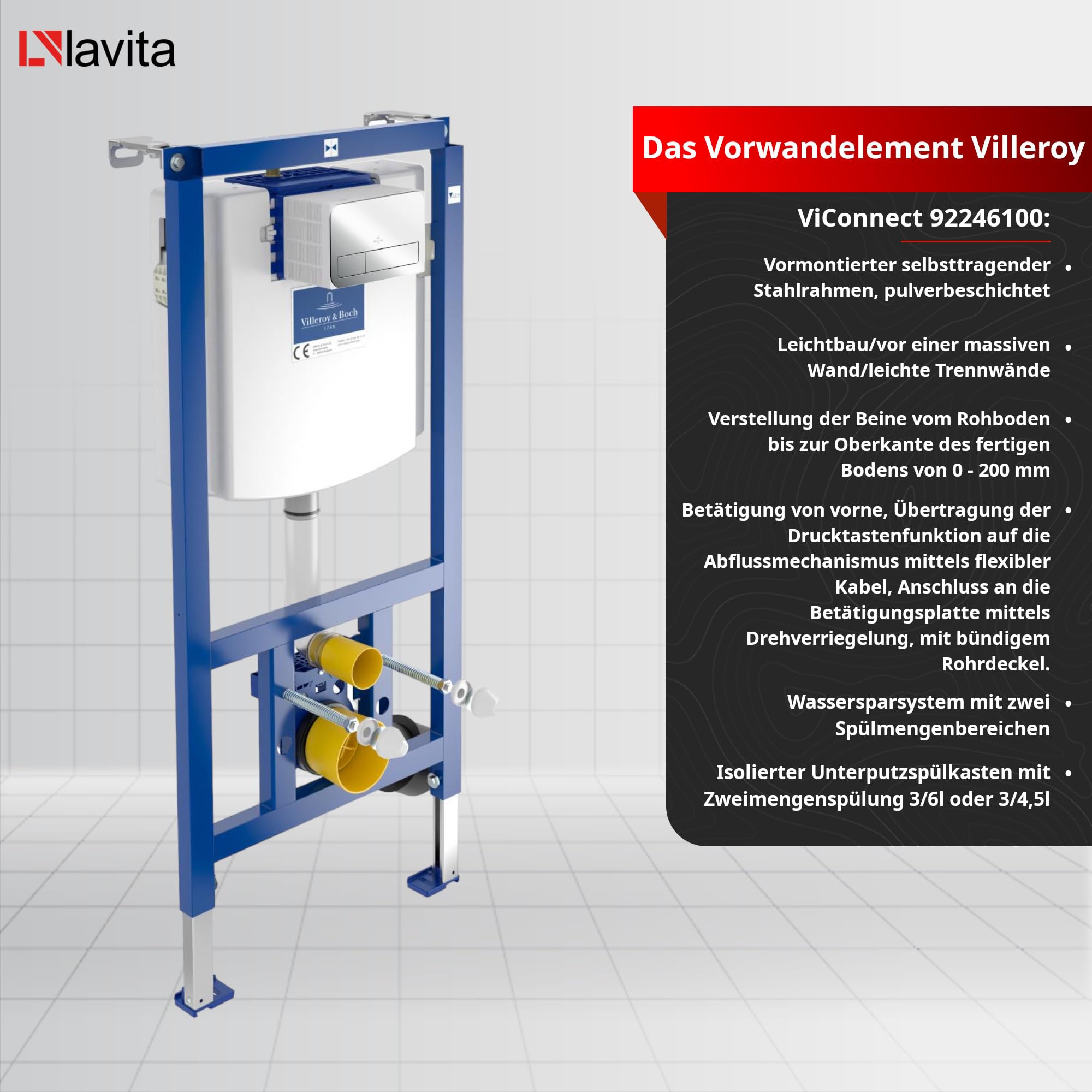 ViConnect H112 - Inodoro empotrado con placa de control + pared colgante profundo Sogo Slim blanco sin bordes, juego completo, cisterna empotrada
