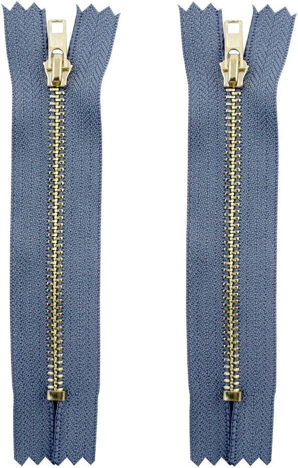 HAND® Brass Tone Metal and Navy Fabric Zipper for Dresses, Skirts, Blouses, Pants etc. - 15 cm Long - Pack of 2