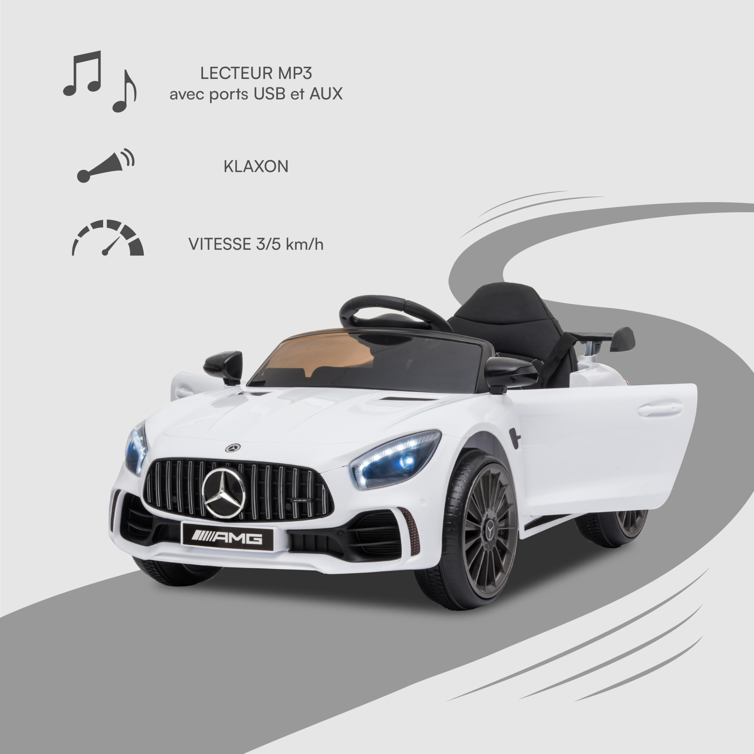 Baroni Toys Mercedes AMG Voiture Électrique Enfants 12V 25kg 1-4 Ans Blanc