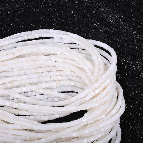 Miniatura 2 de YANUAHI Cuentas de concha natural para hacer joyas, 120 cuentas de conchas de puka de 15.3 pulgadas, heishi de cuentas de cubo natural de 0.157 in