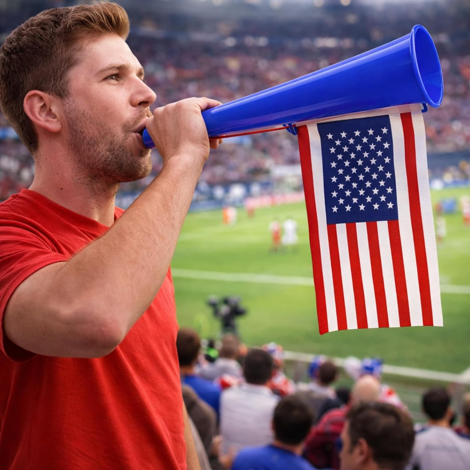 3 pcs Stadium Horns Vuvuzela Style Noise Makers with American Flag | Plastic Cheering Trumpets Noise Makers For Stadium Sports Events, Football Matches, Parties And Celebrations