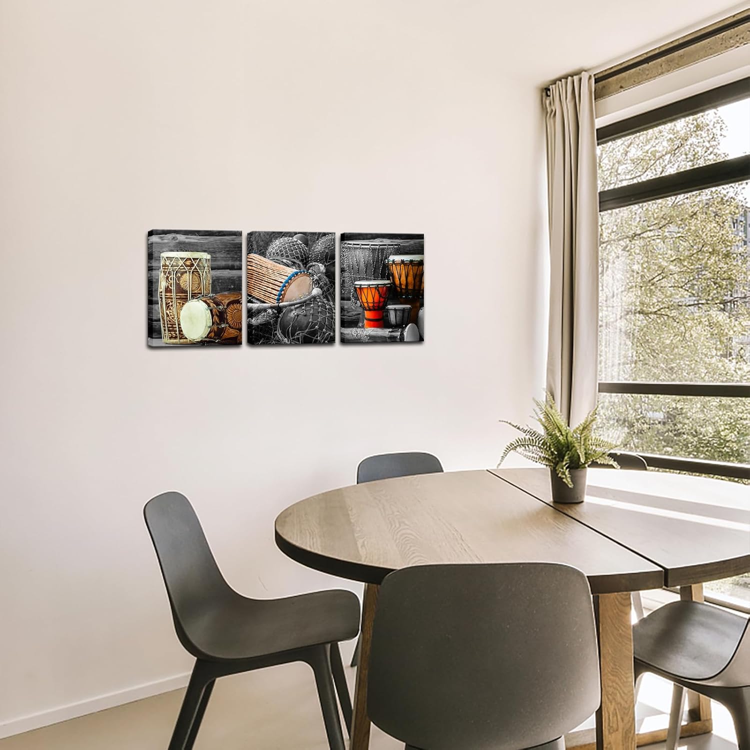 FuShvre Ethnic Art Wall Decor Indian African Djembe Drum Canvas Painting Tribal Musical Instruments Picture Prints Framed 12"x16"