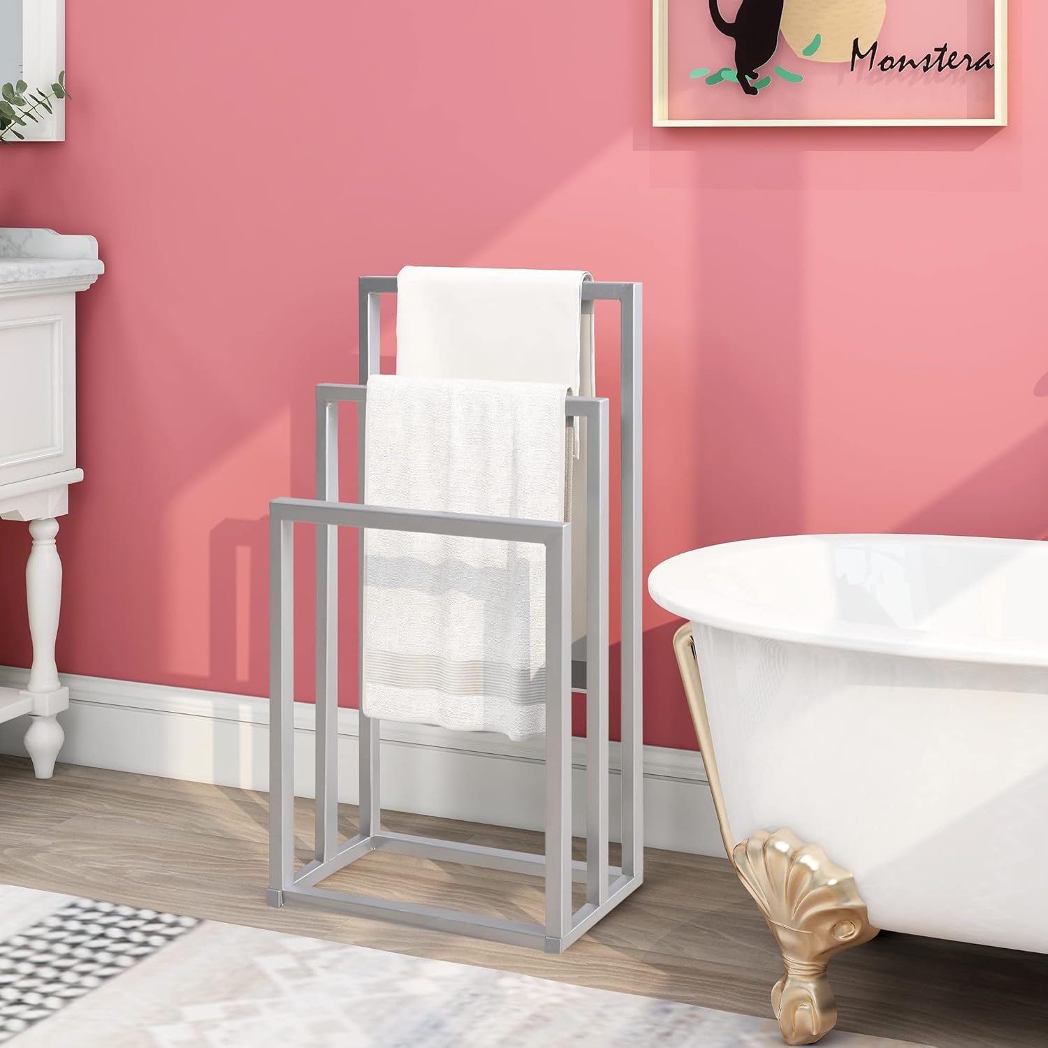DUMEE Freestanding Towel Holder with 3 Towel Stands Rail for Bathroom ...