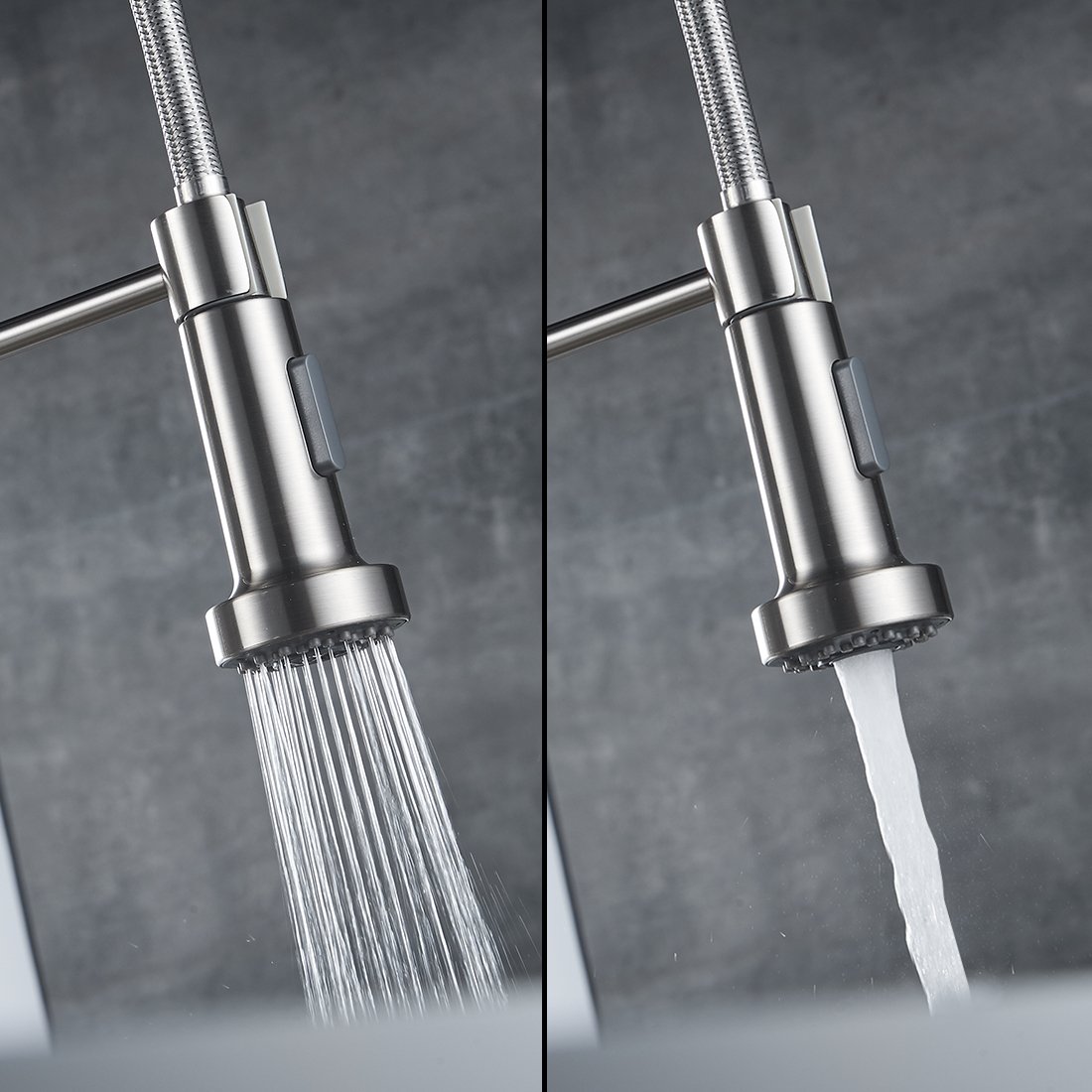 Aimadi Küchenarmatur Mischbatterie Küche Wasserhahn Spiralfederarmatur Küchenspüle Geschirrbrause Spültischarmatur Einhandmischer Ausziehbar Gebürsteter Nickel