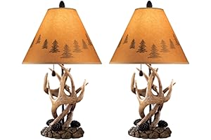 Rustic Cabin Antler Lamp Set: Illuminate Your Living Space with Wildlife Charm