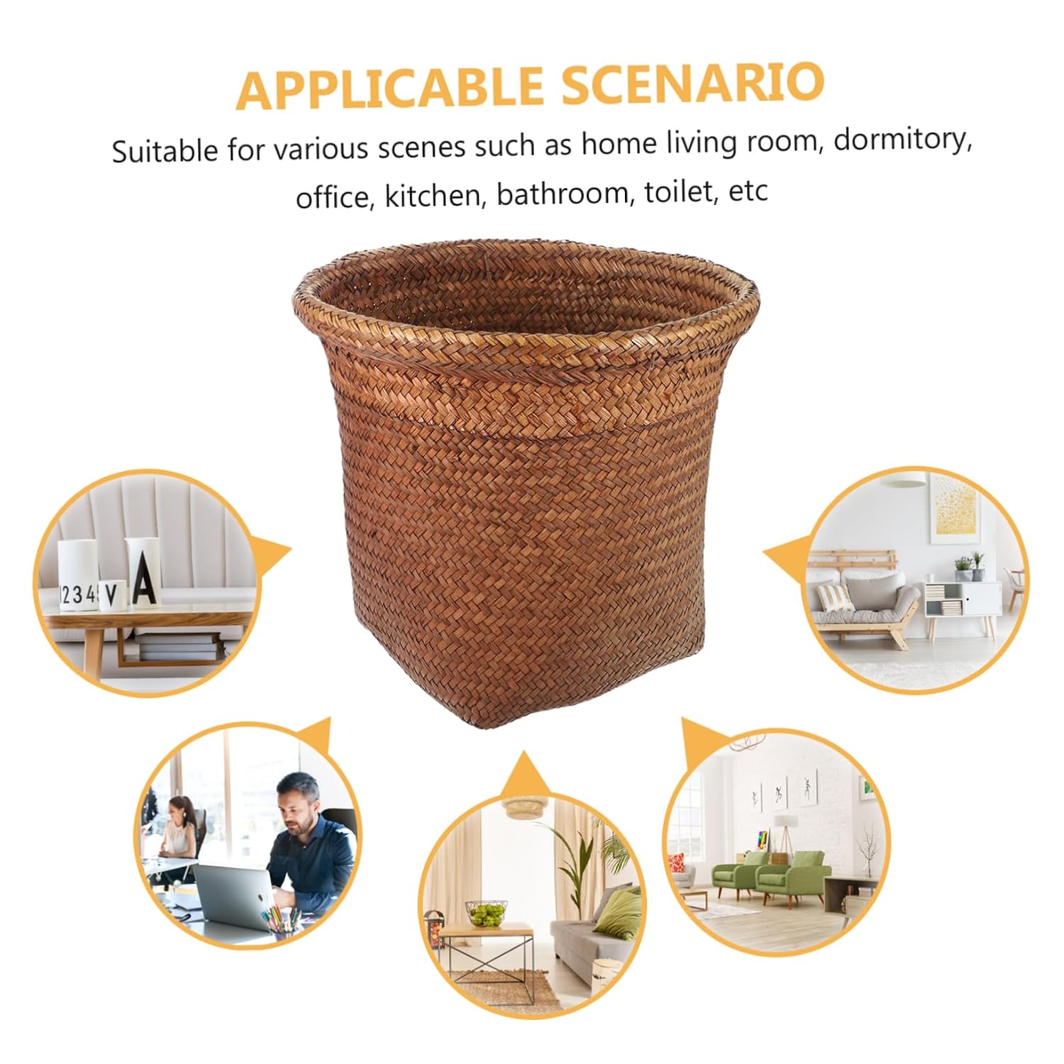 ULTECHNOVO 1Pc Retro Straw Woven Wastebasket Rubbish Container for Kitchen Office Bathroom and Home Use Open Design Smooth Edges Versatile Storage