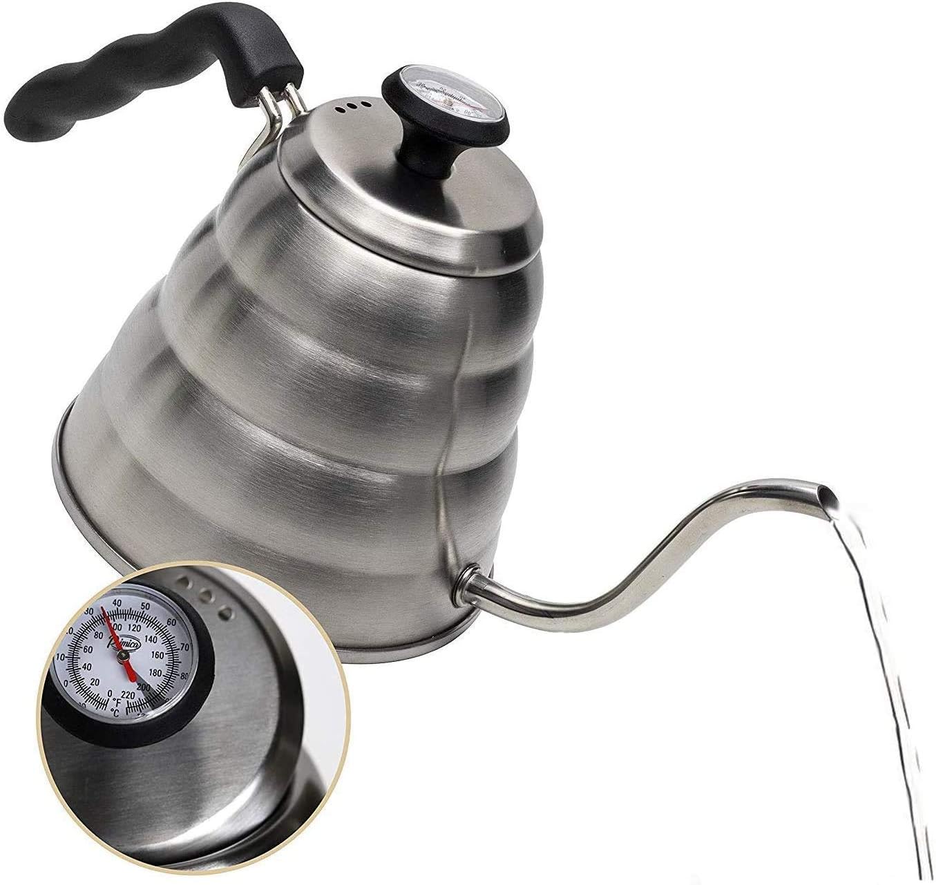 SKEMIX Gooseneck Kettle - Pour Over Coffee Kettle with Outstanding Thermometer (40floz) - Triple Layer Stainless Steel Bottom Works on any Heat Source for Drip Coffee and Tea