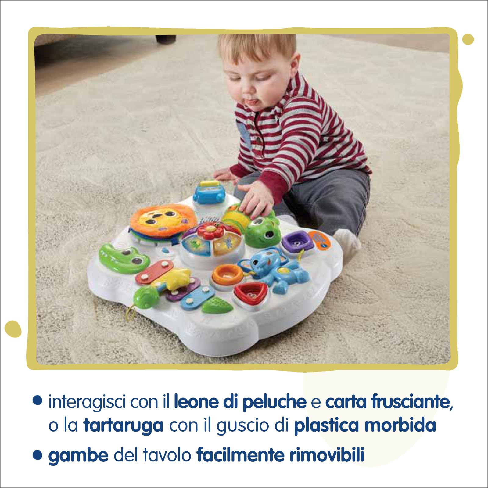 VTech Tavolo MultiAttività - GiocaImpara, Tavolo con Giochi Educativi per Bambini, Giocattolo con Forme e Xilofono, Gioco Interattivo con Tante Attività, Lingua Italiana, Batterie Incluse, 9-36 Mesi