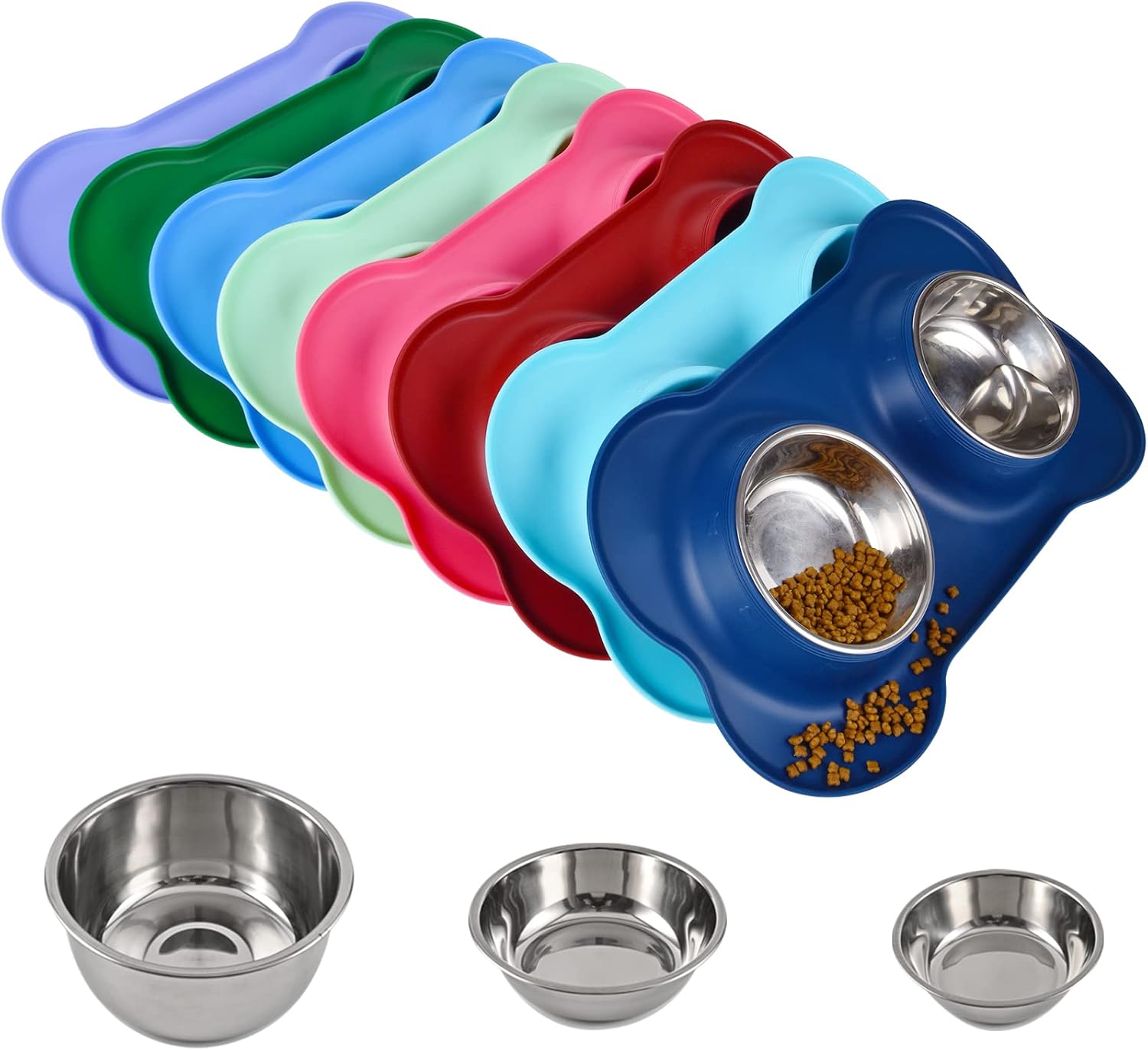 Dog Bowls 2 Stainless Steel Bowl for Pet Water and Food Feeder with Non Spill Skid Resistant Silicone Mat for Pets Puppy Small Medium Cats Dogs