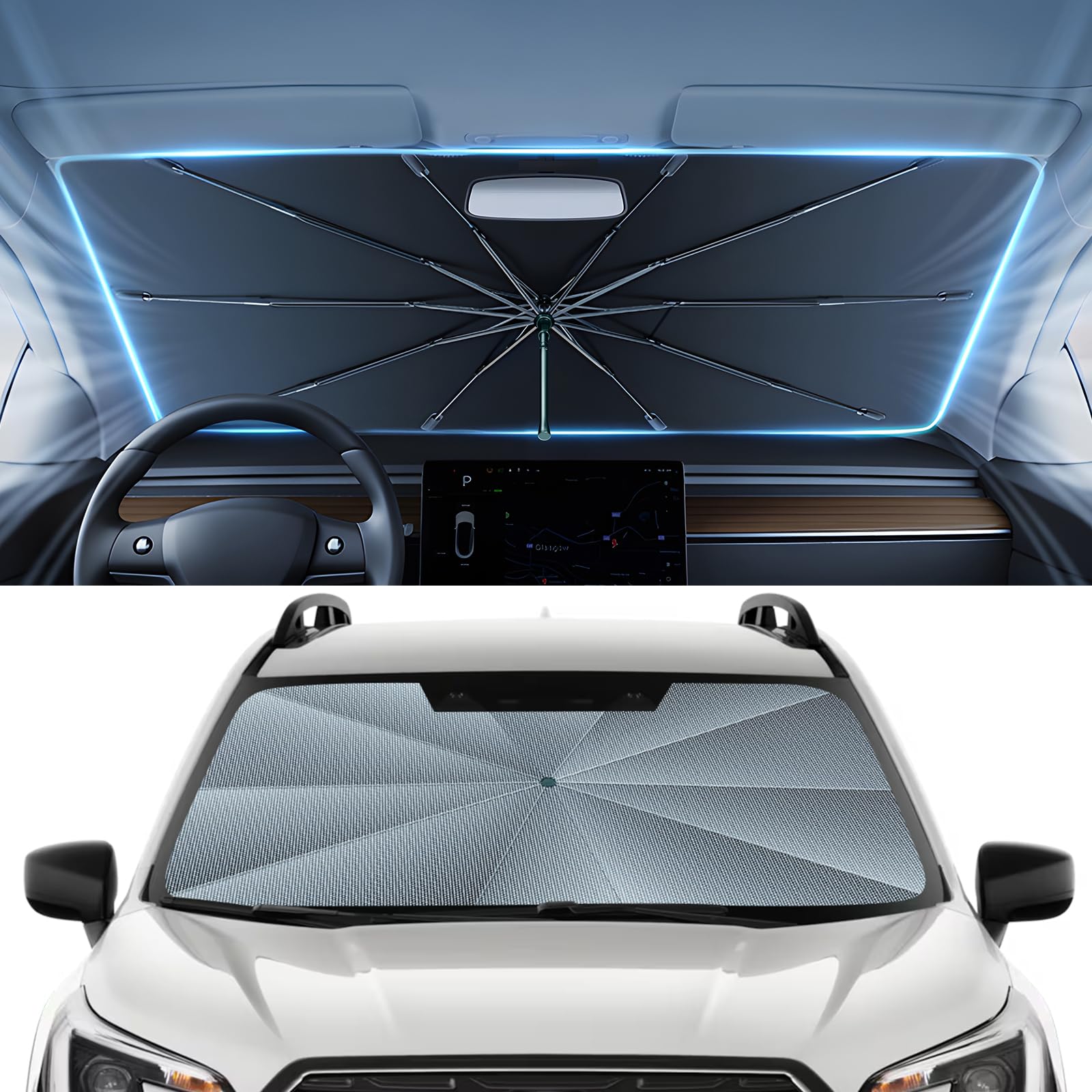 Autorder Umbrella Windshield Sun Shade for 2019-2026 Suba-ru Forester Sunshade Accessories,Upgraded Ice Crystal Material, Windshield Umbrella Front Window Shade, Foldable Block UV Rays Keep Car Cool